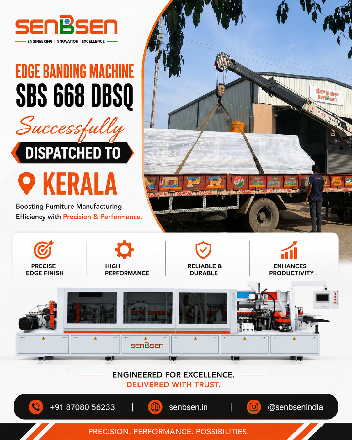 SBS 668 DBSQ Edge Banding Machine Dispatched to Kerala – Advanced Furniture Manufacturing Solution by SENBSEN